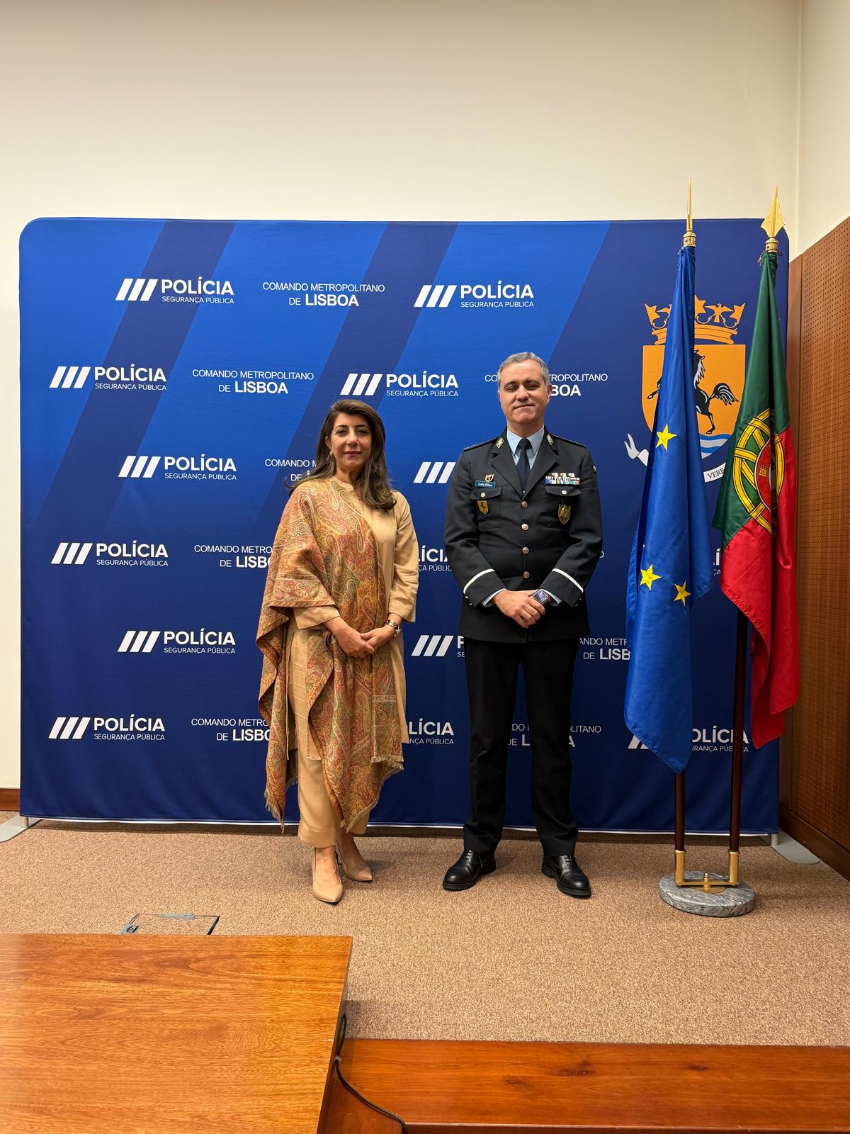 Ambassador Aisha Farooqi meeting with Superintendent Luis Elias, Commander of the Lisbon Metropolitan Police